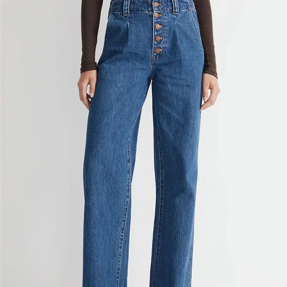 NWT Madewell Superwide-Leg High Waisted Button Fly Jeans Myler Wash - Picture 7 of 17